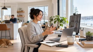 Bright Scandinavian Home Office Video Call opt